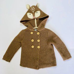 Baby Boden Knitted Deer Hooded Cardigan in Mocha Brown Size 6-12 months